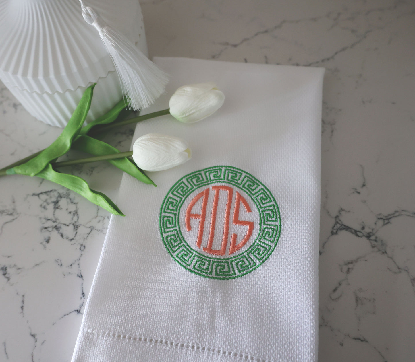 Greek Key Monogrammed Tea Towel