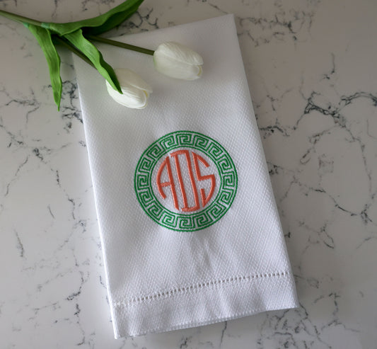 Greek Key Monogrammed Tea Towel