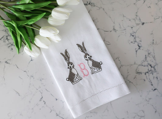 Chinoiserie Easter Bunny Monogrammed Tea Towel