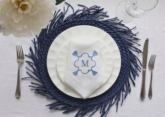 Art Deco Inspired Hemstitched Tassel Frame Dinner Napkins